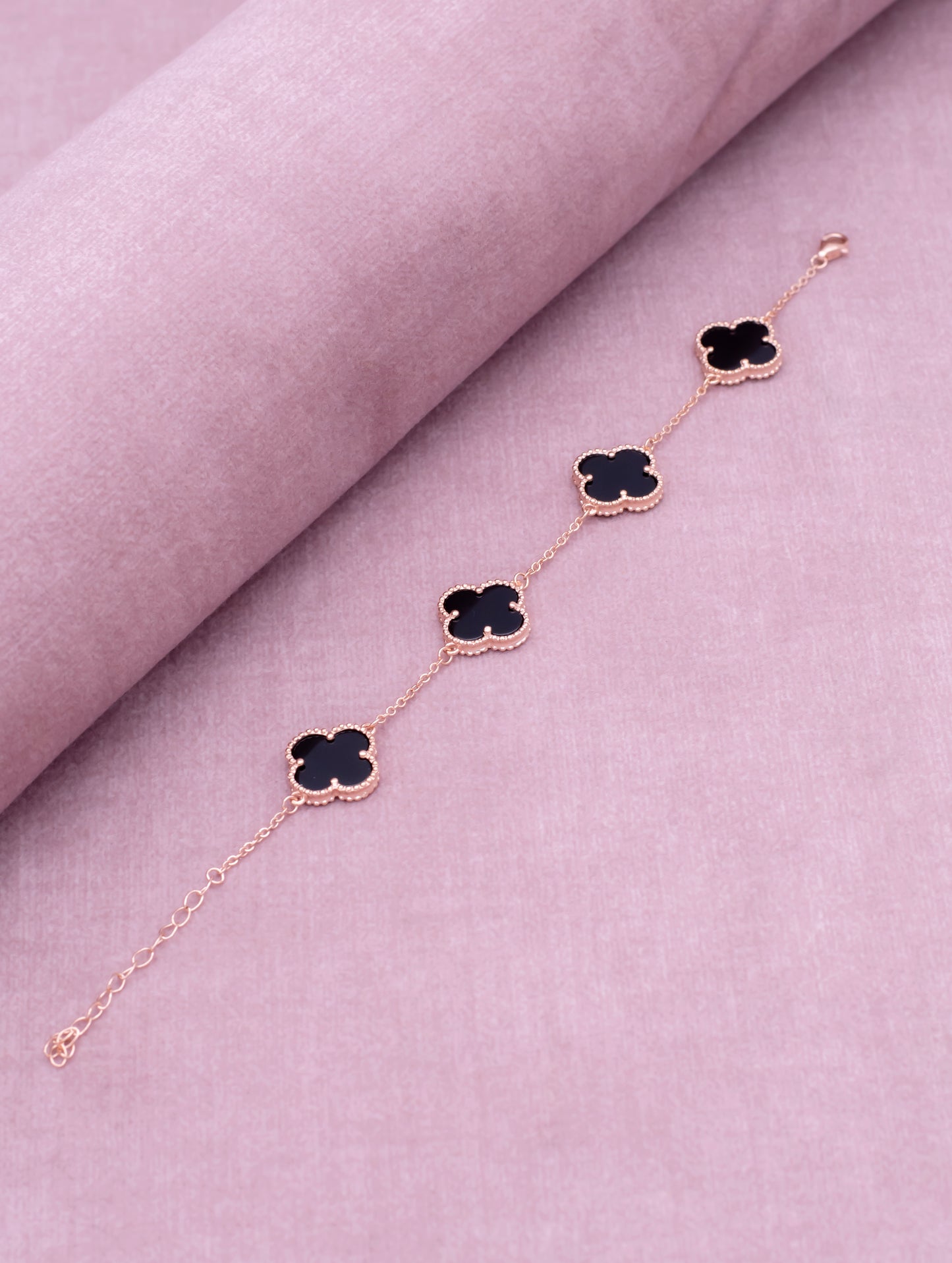 92.5 Sterling Silver Black Four Clover Bracelet