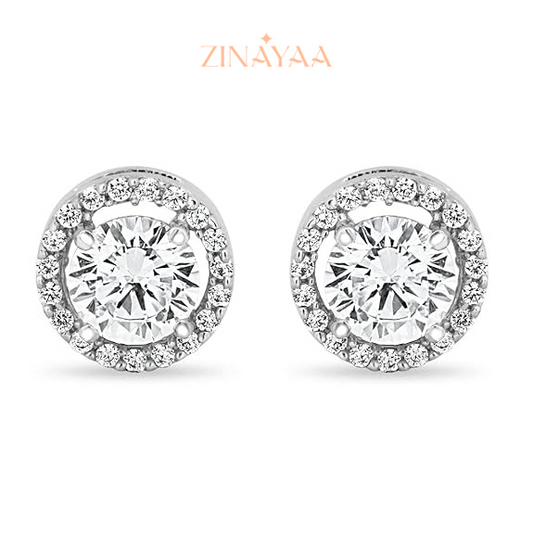 92.5 Sterling Silver Round Halo Stud Earrings