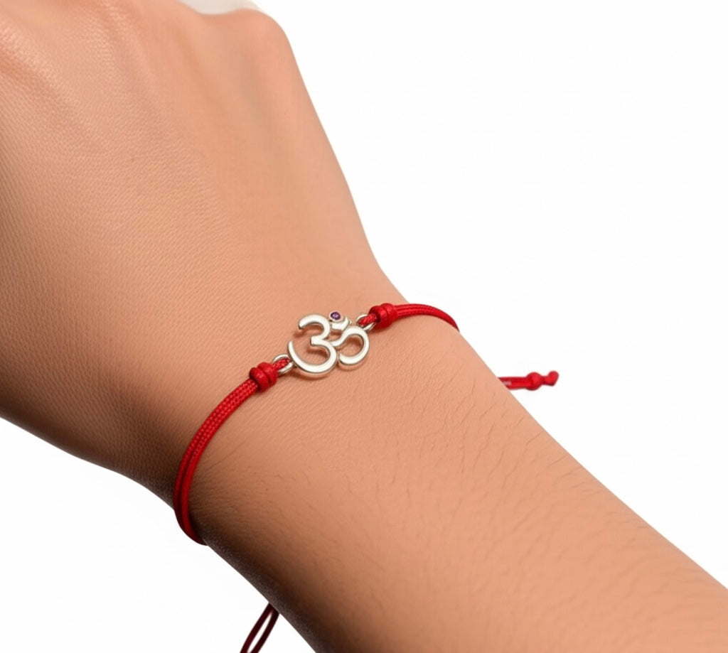 92.5 sterling silver om with red stud rakhi