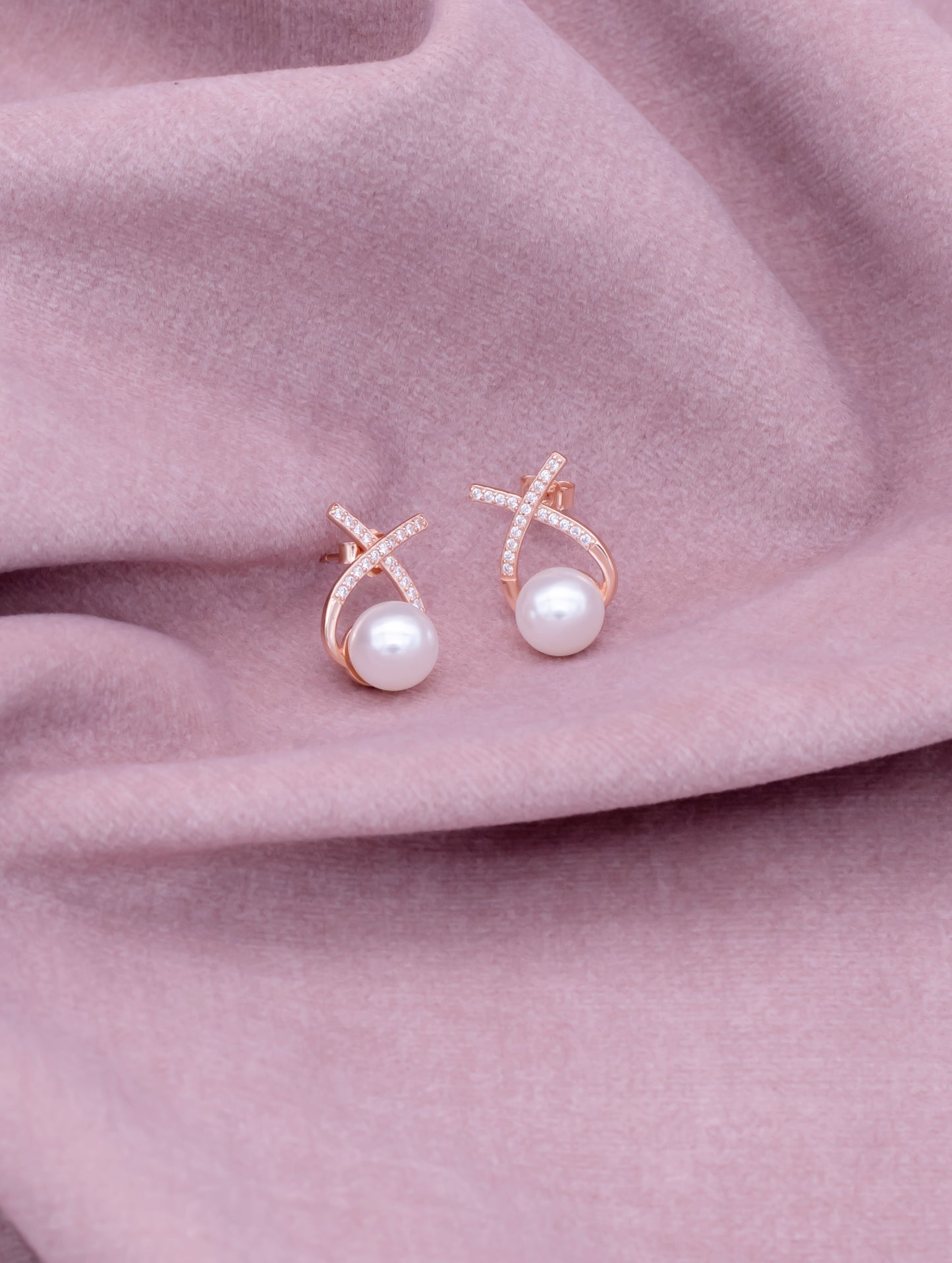 92.5 Sterling Silver Studded Pearl Earrings in rose gold