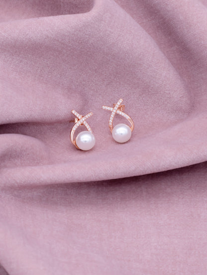 92.5 Sterling Silver Studded Pearl Earrings in rose gold