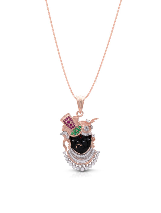 92.5 Sterling Silver Divine Krishna Pendant with Chain in Rose Gold