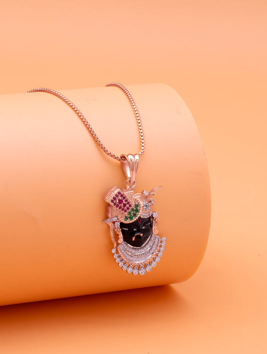 92.5 Sterling Silver Divine Krishna Pendant with Chain in Rose Gold