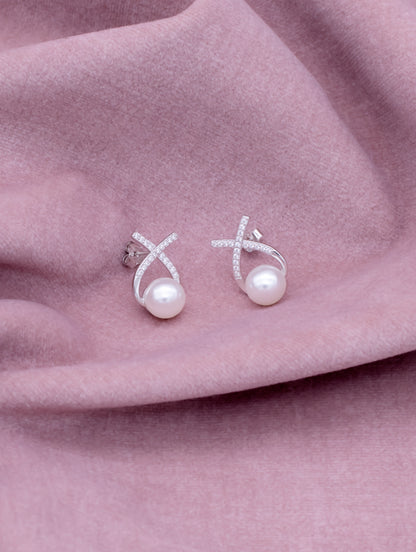 92.5 Sterling Silver Studded Pearl Earrings