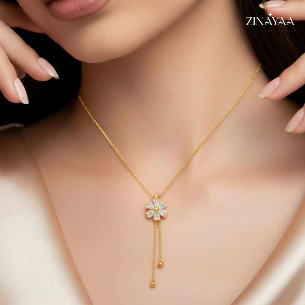 925 Sterling Silver Golden Bloom Drop Necklace
