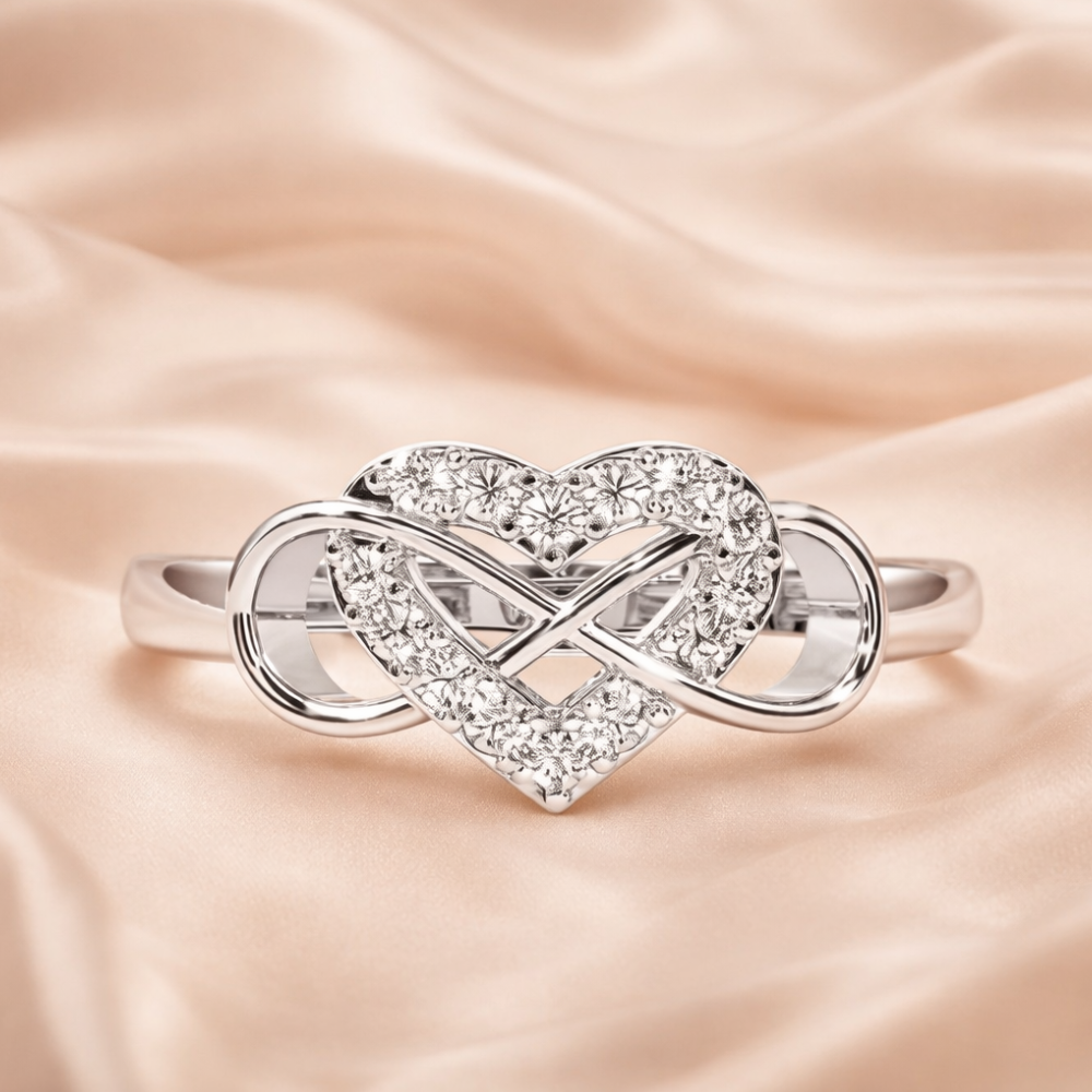 925 Sterling Silver Adjustable Infinity Heart  Ring for Women