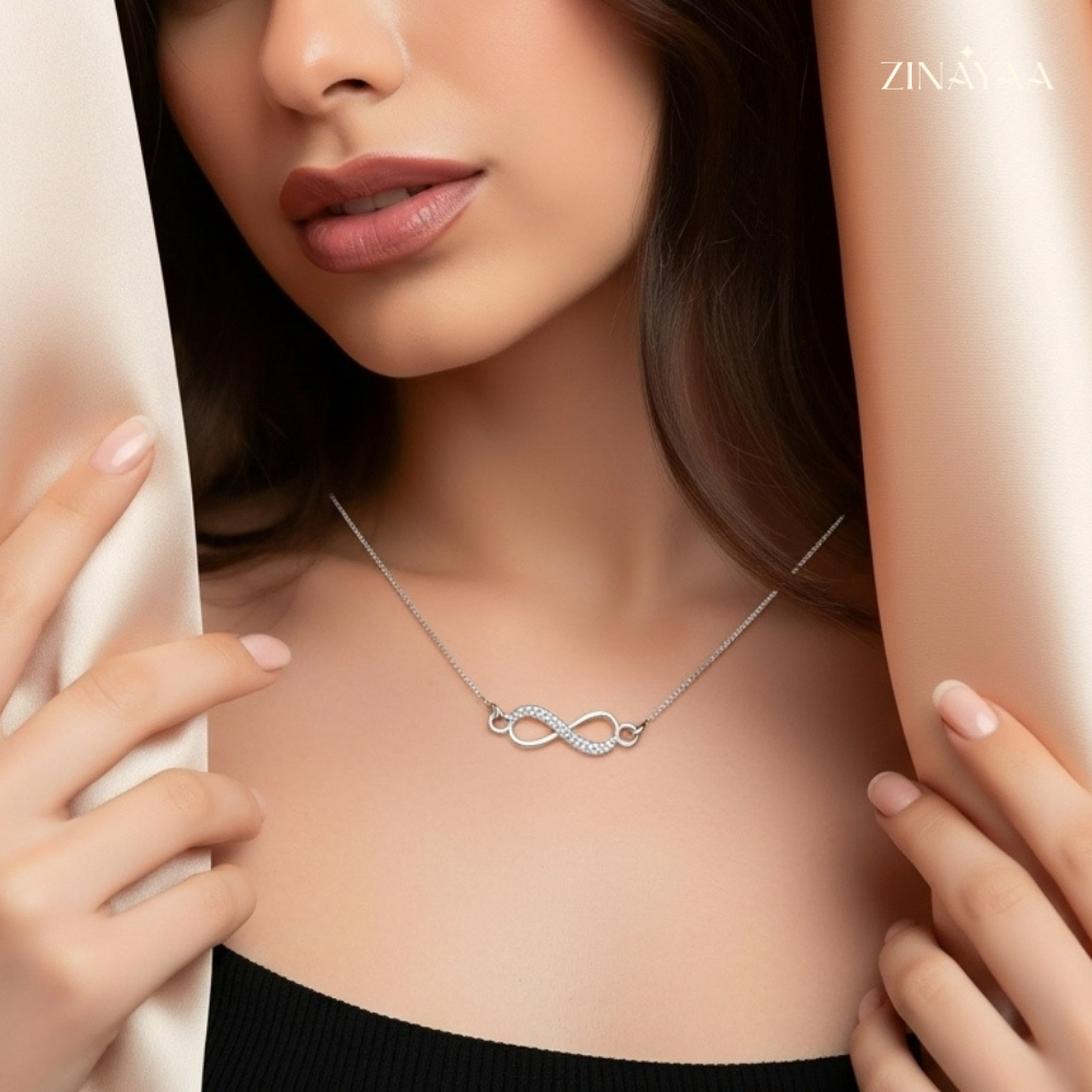 925 Sterling Silver Infinity Sparkle Adjustable Necklace