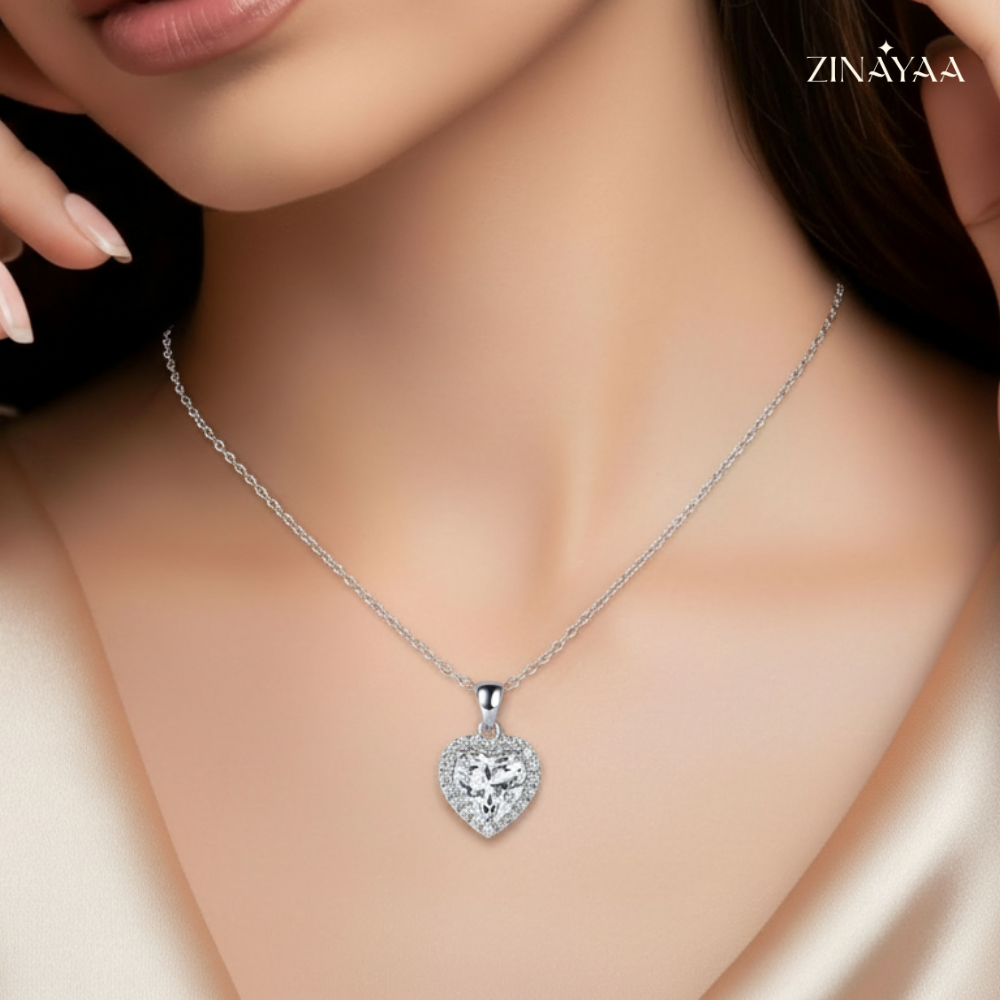 925 Sterling Silver Heart Halo Pendant Necklace