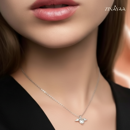 925 Sterling Silver Angel Heart Pendant Necklace