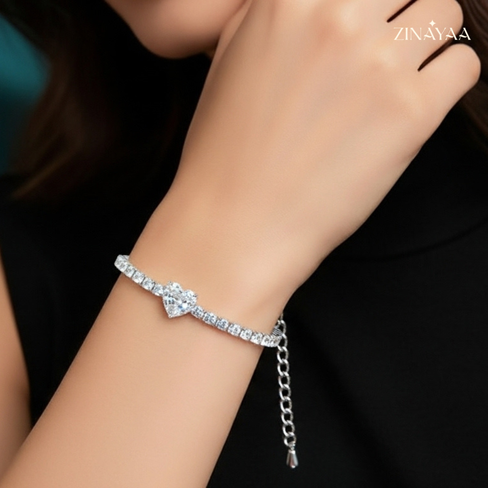 925 Sterling Silver Adjustable Heart Tennis Bracelet
