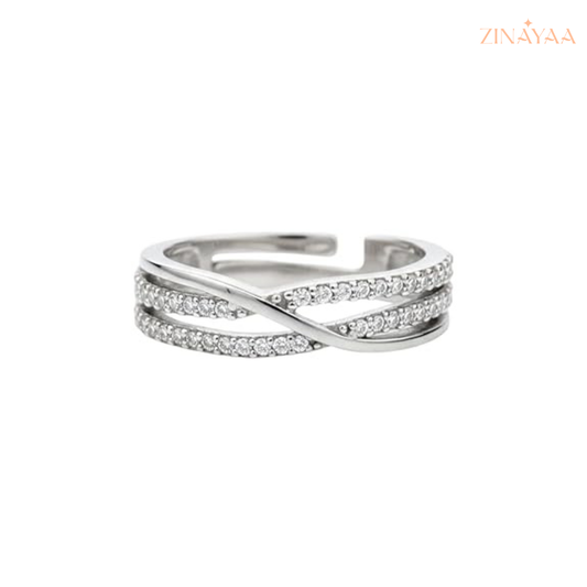 925 Sterling Silver Interlace Sparkle Adjustable Ring