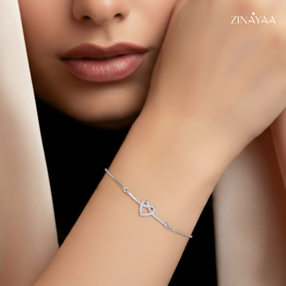 925 Sterling Silver Infinite Heart Adjustable Bracelet,
