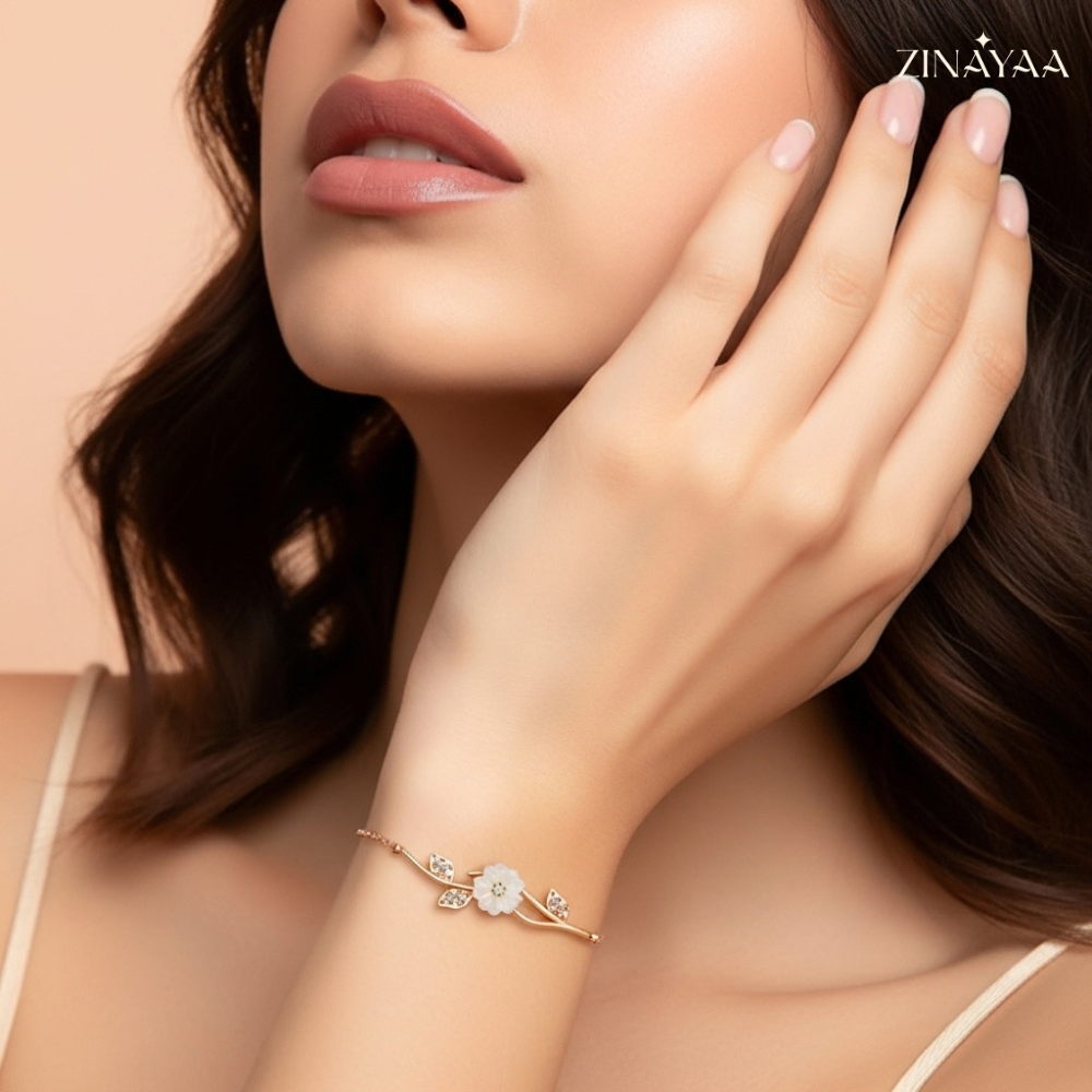 92.5 Sterling Silver Floral Rose Gold Bracelet