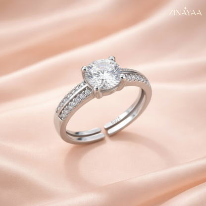 92.5 Sterling Silver Adjustable Solitaire Ring