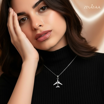 925 Sterling Silver Airplane Charm Adjustable Necklace