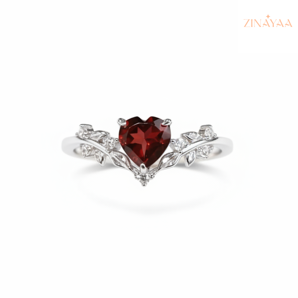 92.5 Sterling Silver Crimson Blossom Heart Women’s Adjustable Ring