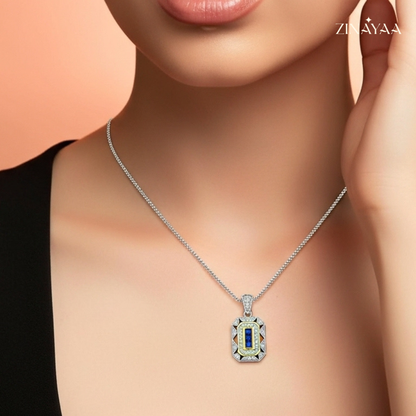 925 Sterling Silver Royal Blue Frame Adjustable Pendant Necklace