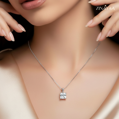 925 Sterling Silver Princess Solitaire Pendant Necklace