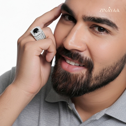 925 Sterling Silver Noir Royale Adjustable Ring for Men