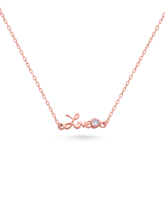 92.5 Sterling Silver Dainty Love Necklace in Rose Gold