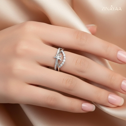925 Sterling Silver Leaf & Heart Adjustable Ring