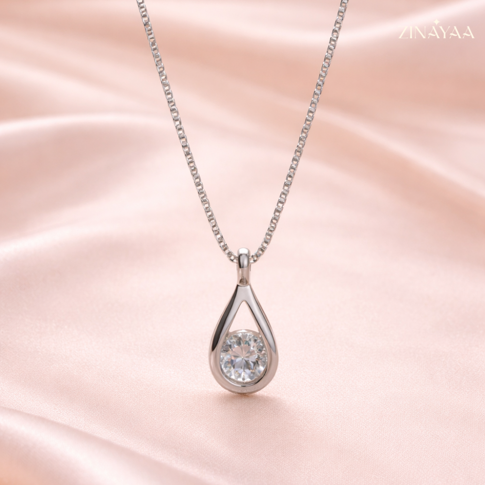 92.5 Sterling Silver Pear Drop Pendant with Chain