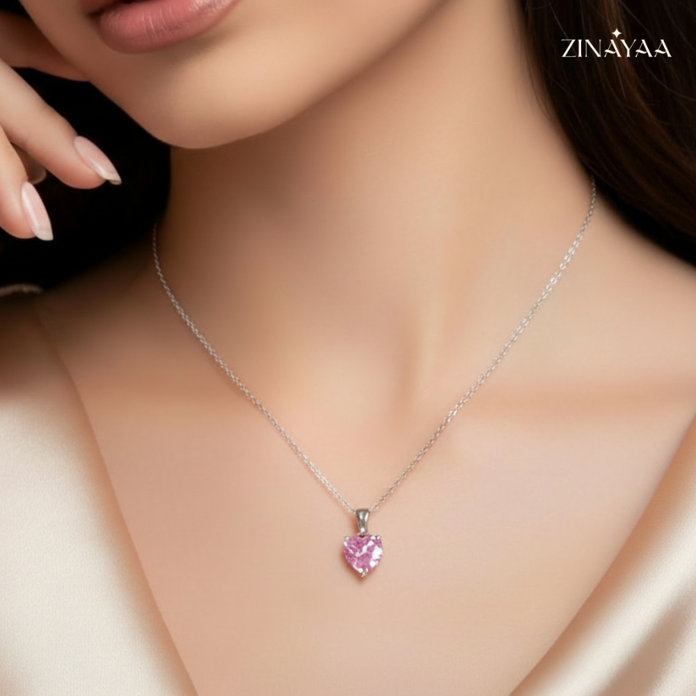 925 Sterling Silver Pink Heart Solitaire Pendant Necklace