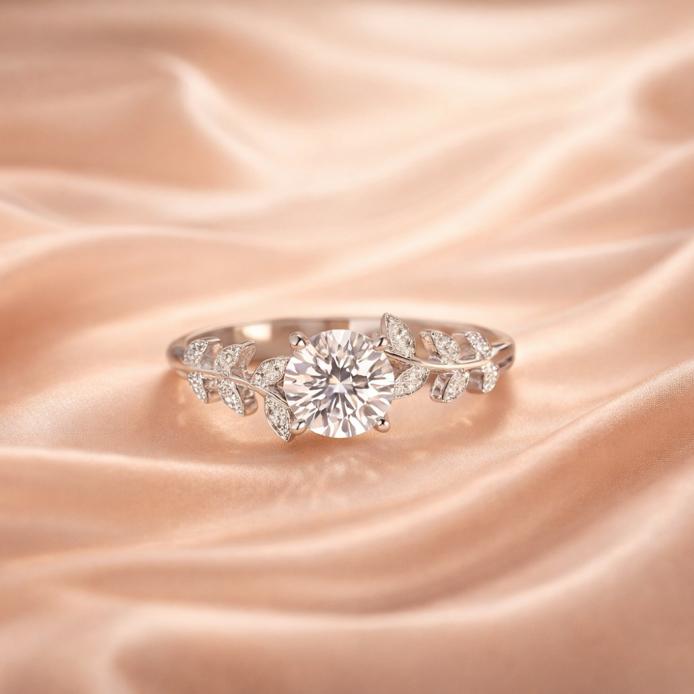 925 Sterling Silver Adjustable Infinity Solitaire Leaf Ring for Women