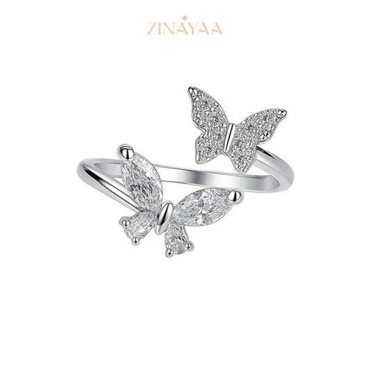 925 Sterling Silver Double Butterfly Adjustable Ring for Women