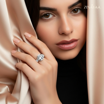 Zinayaa 925 Sterling Silver Crown Solitaire Adjustable Ring
