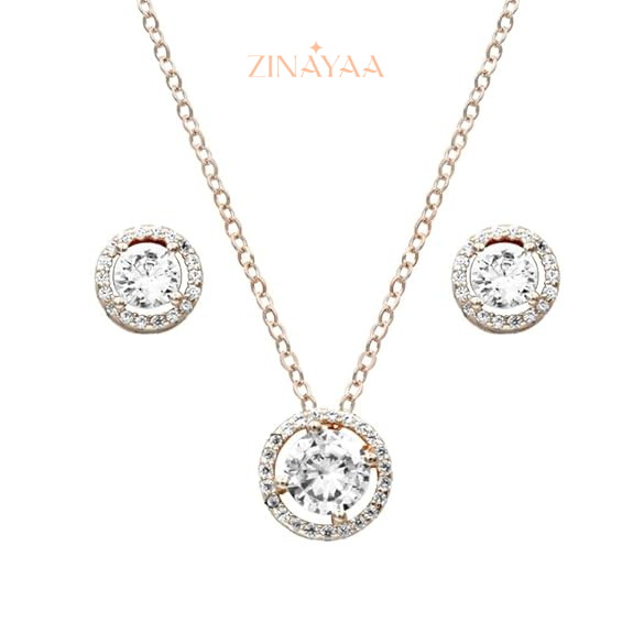 92.5 Sterling Silver Round Halo Pendant Set