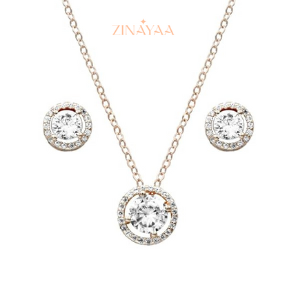 92.5 Sterling Silver Round Halo Pendant Set