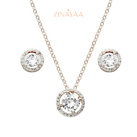 92.5 Sterling Silver Round Halo Pendant Set