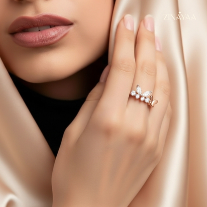 925 Sterling Silver Rose Gold Floral Spark Adjustable Ring