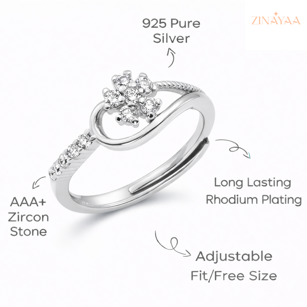 92.5 Sterling Silver Floral Infinity Spark Women’s Sterling Silver Ring