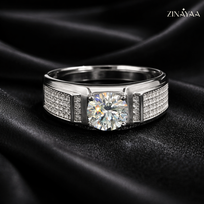 92.5 Sterling silver Mens Regal Radiance Adjustable Ring