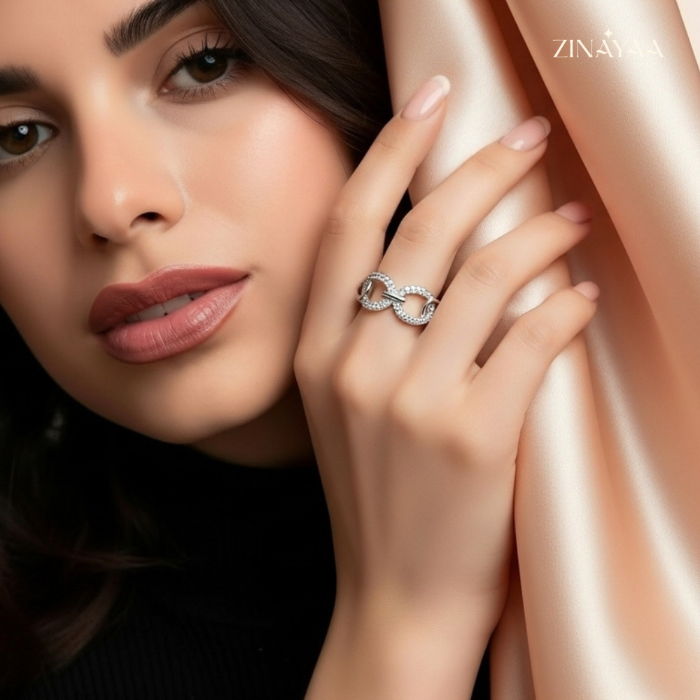 925 Sterling Silver Infinity Link Adjustable Ring