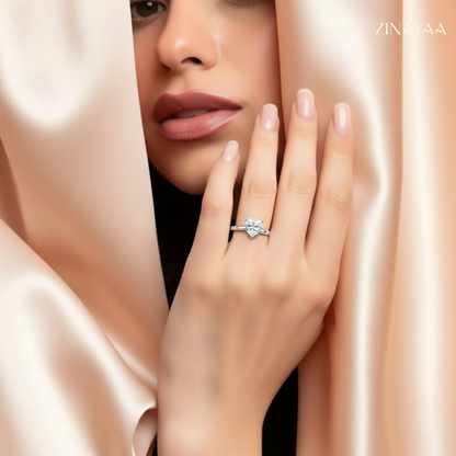 92.5 Sterling Silver Adjustable Heart Solitaire Ring