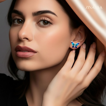 925 Sterling Silver Blue Butterfly Stud Earrings
