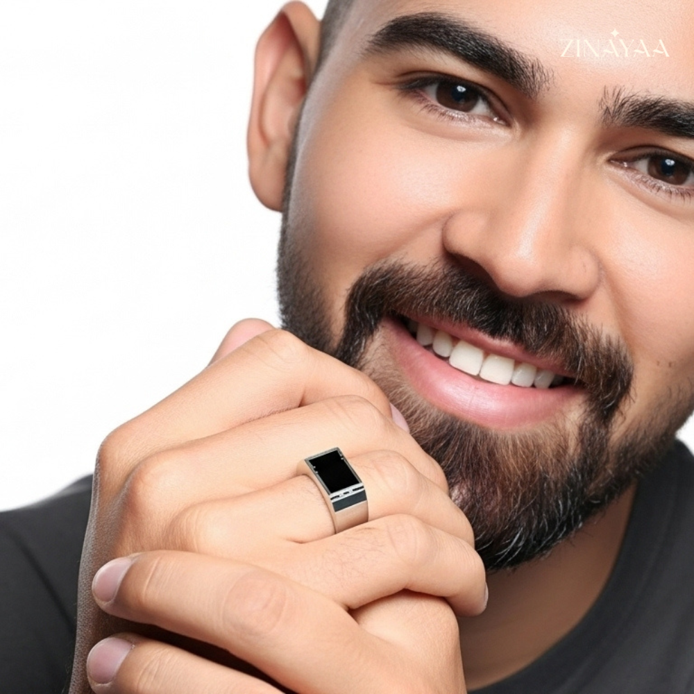 925 Sterling Silver Onyx Signet Adjustable Ring for Men