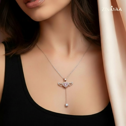 925 Sterling Silver Angel Heart Drop Necklace