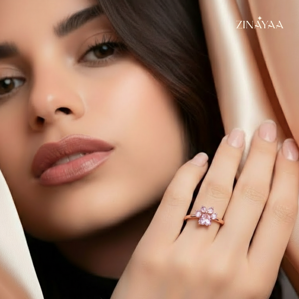 925 Sterling Silver Pink Floral Cluster Adjustable Ring
