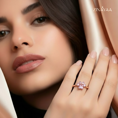 925 Sterling Silver Pink Floral Cluster Adjustable Ring