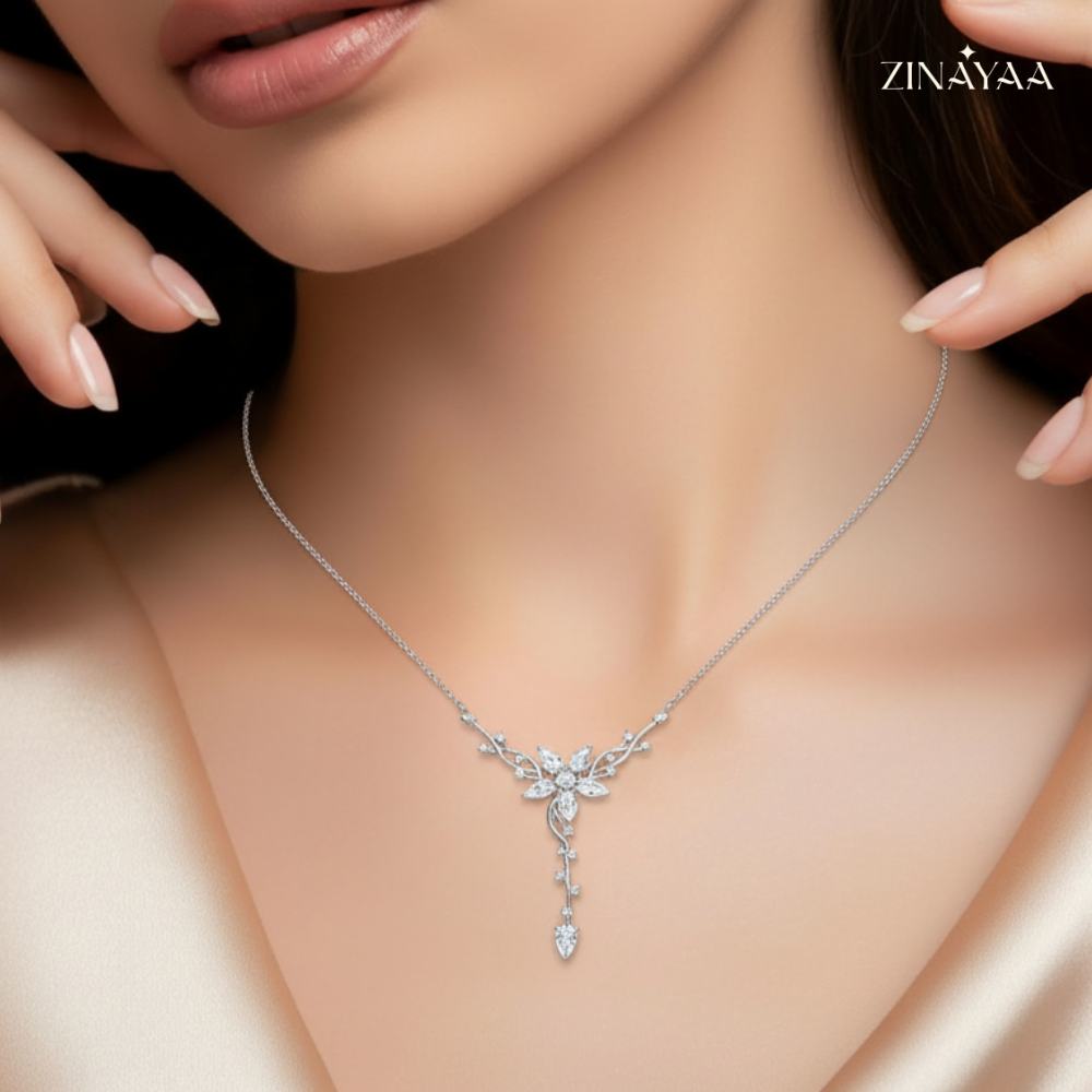 925 Sterling Silver Enchanted Bloom Drop Necklace