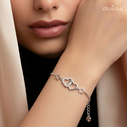 925 Sterling Silve Celestial Double Heart Sterling Silver Bracelet