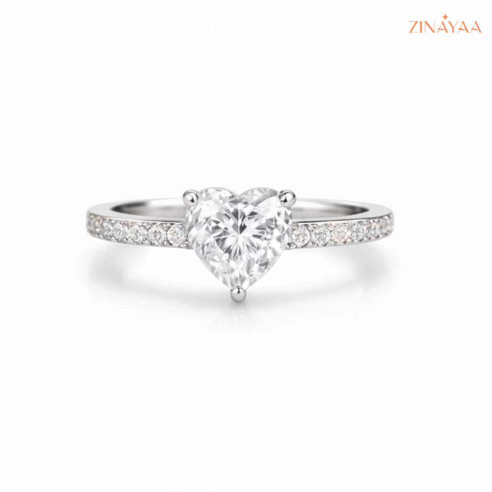 92.5 Sterling Silver Adjustable Heart-Cut Solitaire Ring