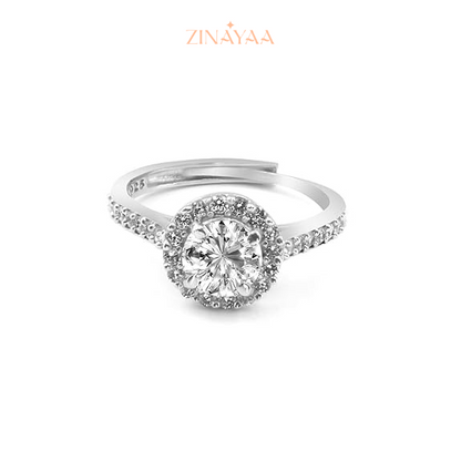 92.5 Sterling Silver Adjustable Round Halo Solitaire Ring