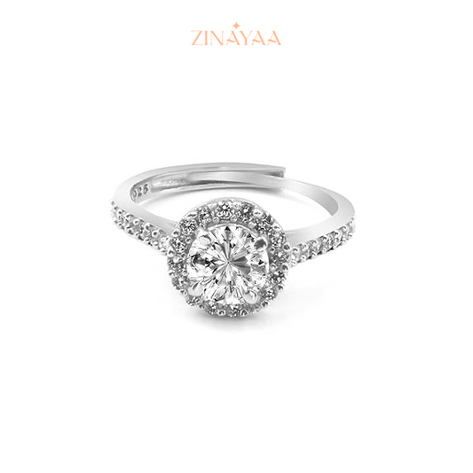 92.5 Sterling Silver Adjustable Round Halo Solitaire Ring