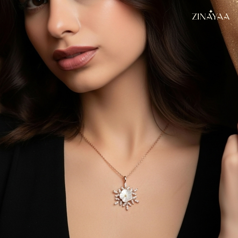 925 Sterling Silver Radiant Floral Adjustable Pendant Necklace