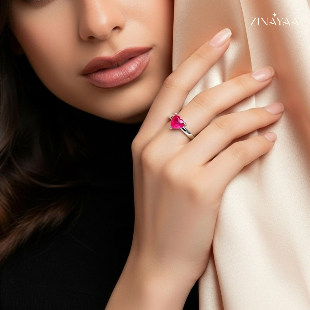 925 Sterling Silver Scarlet Heart Adjustable Ring
